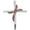 0.12 CTW Cognac-brown Color Diamond Cross Beaded Pendant 10KT White Gold - REF-13N4F