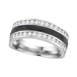 1.01 CTW Mens Diamond Double Row Wedding Ring 14KT White Gold - REF-119Y9X