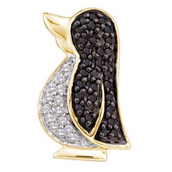 0.23 CTW Black Color Diamond Penguin Bird Animal Pendant 14KT Yellow Gold - REF-20K9W