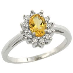 Natural 0.67 ctw Citrine & Diamond Engagement Ring 14K White Gold - REF-48F6N