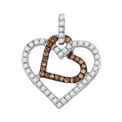 0.30 CTW Cognac-brown Color Diamond Double Heart Pendant 10KT White Gold - REF-22H4M