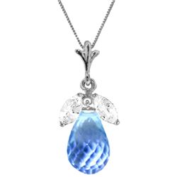 Genuine 7.2 ctw Blue Topaz & White Topaz Necklace Jewelry 14KT White Gold - REF-30R5P