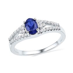 1.03 CTW Oval Created Blue Sapphire Solitaire Diamond Ring 10KT White Gold - REF-19H4M