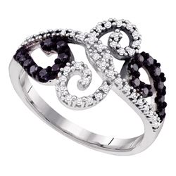 0.33 CTW Black Color Diamond Curl Ring 14KT White Gold - REF-38H9M