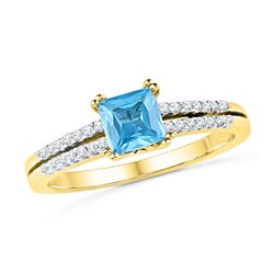 0.65 CTW Created Blue Topaz & Diamond Bridal Ring 10KT Yellow Gold - REF-22H4M