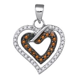 0.25 CTW Cognac-brown Color Diamond Double Heart Love Pendant 10KT White Gold - REF-14X9Y