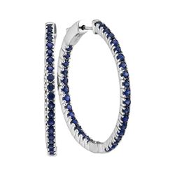 2.75 CTW Blue Sapphire Hoop Earrings 14KT White Gold - REF-97H4M