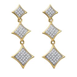 0.30 CTW Diamond Triple Square Kite Dangle Earrings 10KT Yellow Gold - REF-34N4F