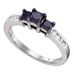 0.80 CTW Black Color Diamond 3-stone Bridal Ring 10KT White Gold - REF-26Y9X