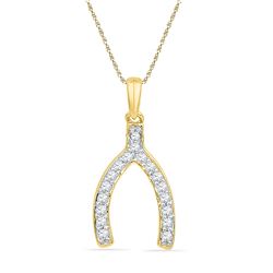 0.15 CTW Diamond Lucky Wishbone Fortune Pendant 10KT Yellow Gold - REF-14H9M