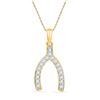 Image 1 : 0.15 CTW Diamond Lucky Wishbone Fortune Pendant 10KT Yellow Gold - REF-14H9M