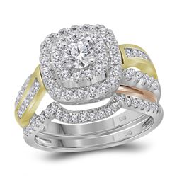 1.02 CTW Diamond Double Halo Bridal Ring 14KT Two-tone Gold - REF-142K4W