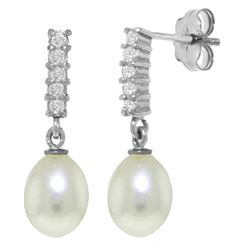 Genuine 8.15 ctw Pearl & Diamond Earrings Jewelry 14KT White Gold - REF-33N2R