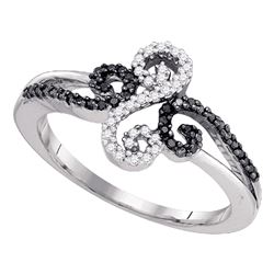 0.19 CTW Black Color Diamond Swirled Whimsical Ring 10KT White Gold - REF-14N9F