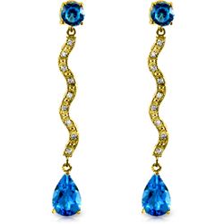 Genuine 4.35 ctw Blue Topaz & Diamond Earrings Jewelry 14KT Yellow Gold - REF-62H3X