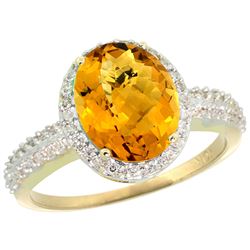 Natural 2.56 ctw Whisky-quartz & Diamond Engagement Ring 10K Yellow Gold - REF-31G9M