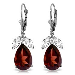 Genuine 13 ctw Garnet & White Topaz Earrings Jewelry 14KT White Gold - REF-69W3Y