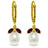 Image 1 : Genuine 9 ctw Garnet & Pearl Earrings Jewelry 14KT Yellow Gold - REF-39Z3N