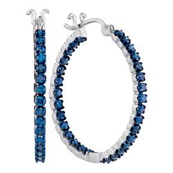 1.6 CTW Blue Color Diamond In/Out Hoop Earrings 10KT White Gold - REF-71W9K