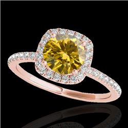 1.5 CTW Certified Si/I Fancy Intense Yellow Diamond Solitaire Halo Ring 10K Rose Gold - REF-180T2M -