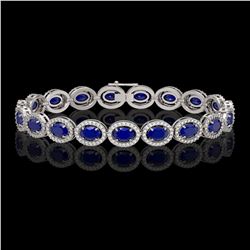 15.2 CTW Sapphire & Diamond Halo Bracelet 10K White Gold - REF-244H2A - 40457