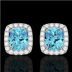 2.50 CTW Sky Blue Topaz & Micro VS/SI Diamond Halo Earrings 10K White Gold - REF-41M3H - 22872