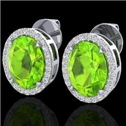 5.50 CTW Peridot & Micro VS/SI Diamond Halo Earrings 18K White Gold - REF-72A5X - 20255