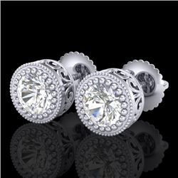 1.09 CTW VS/SI Diamond Solitaire Art Deco Stud Earrings 18K White Gold - REF-202H8A - 36887