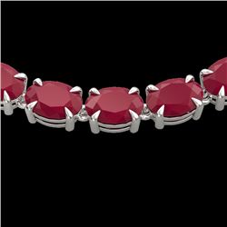 68 CTW Ruby Eternity Designer Inspired Tennis Necklace 14K White Gold - REF-234X9T - 23407