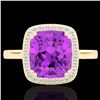 Image 1 : 2.75 CTW Amethyst & Micro Pave VS/SI Diamond Halo Solitaire Ring 18K Yellow Gold - REF-50A4X - 22837