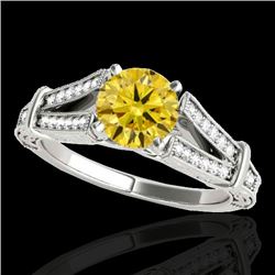 1.25 CTW Certified Si Intense Yellow Diamond Solitaire Antique Ring 10K White Gold - REF-214F5N - 34