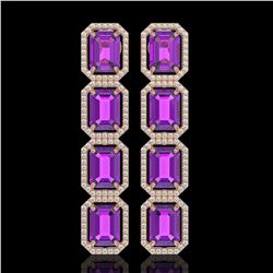 18.59 CTW Amethyst & Diamond Halo Earrings 10K Rose Gold - REF-177N8Y - 41610