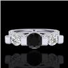 Image 2 : 2.3 CTW Fancy Black Diamond Solitaire Micro Pave 3 Stone Ring 18K White Gold - REF-200T2M - 37639