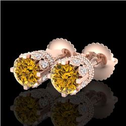 1.75 CTW Intense Fancy Yellow Diamond Art Deco Stud Earrings 18K Rose Gold - REF-172W8F - 37358