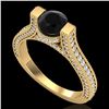 Image 1 : 2 CTW Fancy Black Diamond Solitaire Engagement Micro Pave Ring 18K Yellow Gold - REF-160H2A - 37620