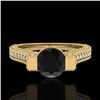 Image 2 : 2 CTW Fancy Black Diamond Solitaire Engagement Micro Pave Ring 18K Yellow Gold - REF-160H2A - 37620