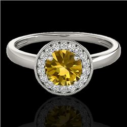 1.15 CTW Certified Si/I Fancy Intense Yellow Diamond Solitaire Halo Ring 10K White Gold - REF-152W8F