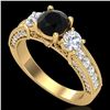 Image 1 : 2.07 CTW Fancy Black Diamond Solitaire Art Deco 3 Stone Ring 18K Yellow Gold - REF-200M2H - 37781