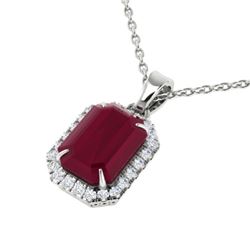 5.50 CTW Ruby And Micro Pave VS/SI Diamond Halo Necklace 18K White Gold - REF-79F6N - 21365
