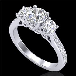 1.67 CTW VS/SI Diamond Solitaire Art Deco 3 Stone Ring 18K White Gold - REF-281X8T - 37028