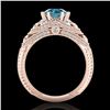 Image 4 : 2 CTW Intense Blue Diamond Solitaire Engagement Art Deco Ring 18K Rose Gold - REF-309X3T - 37979