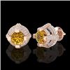 Image 2 : 2.75 CTW Intense Fancy Yellow Diamond Micro Pave Stud Earrings 18K Rose Gold - REF-236K4W - 37631