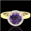 Image 1 : 2 CTW Amethyst & Halo VS/SI Diamond Micro Pave Ring Solitaire 18K Yellow Gold - REF-48Y5K - 21618