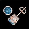 Image 4 : 3 CTW Fancy Intense Blue Diamond Solitaire Art Deco Earrings 18K Rose Gold - REF-349M3H - 37419