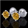 Image 1 : 1.01 CTW Intense Fancy Yellow Diamond Art Deco Stud Earrings 18K White Gold - REF-100A2X - 38232