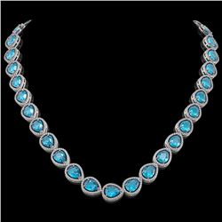 43.2 CTW Swiss Topaz & Diamond Halo Necklace 10K White Gold - REF-609F8N - 41219