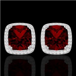 6 CTW Garnet & Micro Pave VS/SI Diamond Halo Solitaire Earrings 18K White Gold - REF-76M4H - 22803