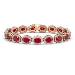 22.89 CTW Ruby & Diamond Halo Bracelet 10K Rose Gold - REF-291M5H - 40605