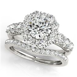 2.51 CTW Certified VS/SI Diamond 2Pc Wedding Set Solitaire Halo 14K White Gold - REF-450K8W - 30723