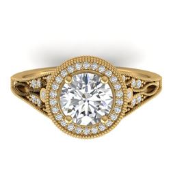 2.2 CTW Certified VS/SI Diamond Art Deco Micro Halo Ring 14K Yellow Gold - REF-681M6H - 30527